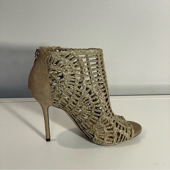 Zara Tan Braided Crochet Open Toe Stiletto Heel Zip Ankle Bootie Sz 39 US 8 - Picture 5 of 12